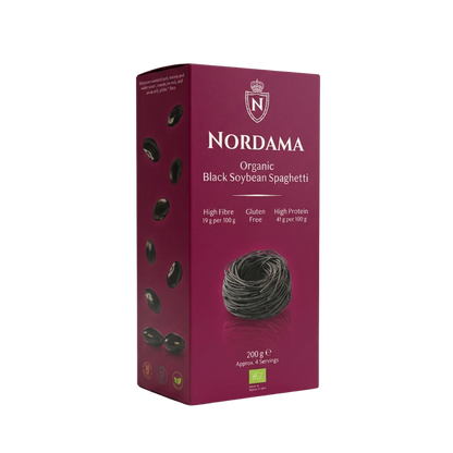 Hero Image of the packaging of black soybean spaghetti on transparent background
